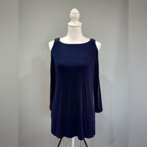 SALE! Navy Travelers by Chicos Cold Shoulder Top Size 1 (S) GUC